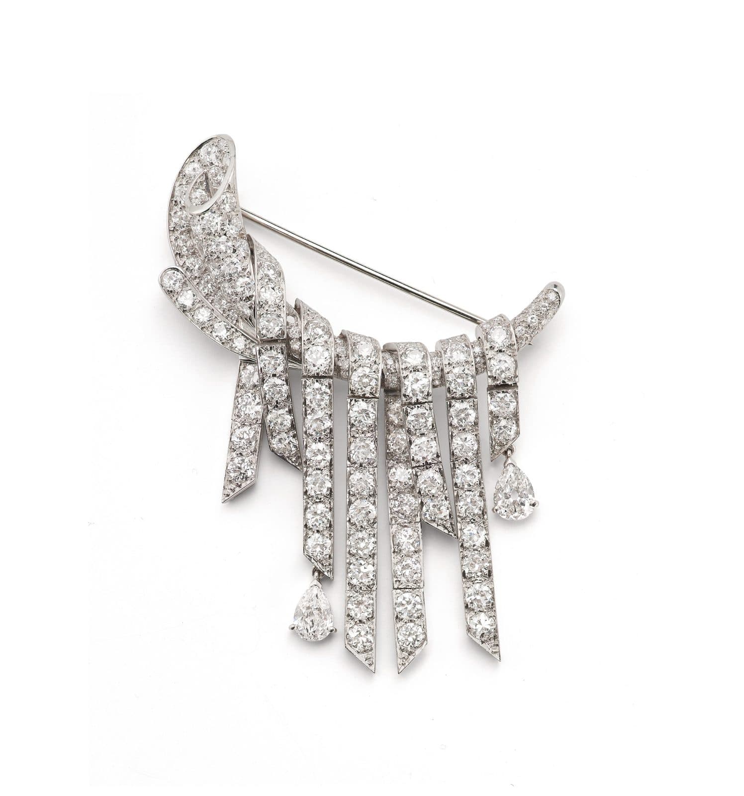 Platinum 17 ct Old European Diamond Brooch